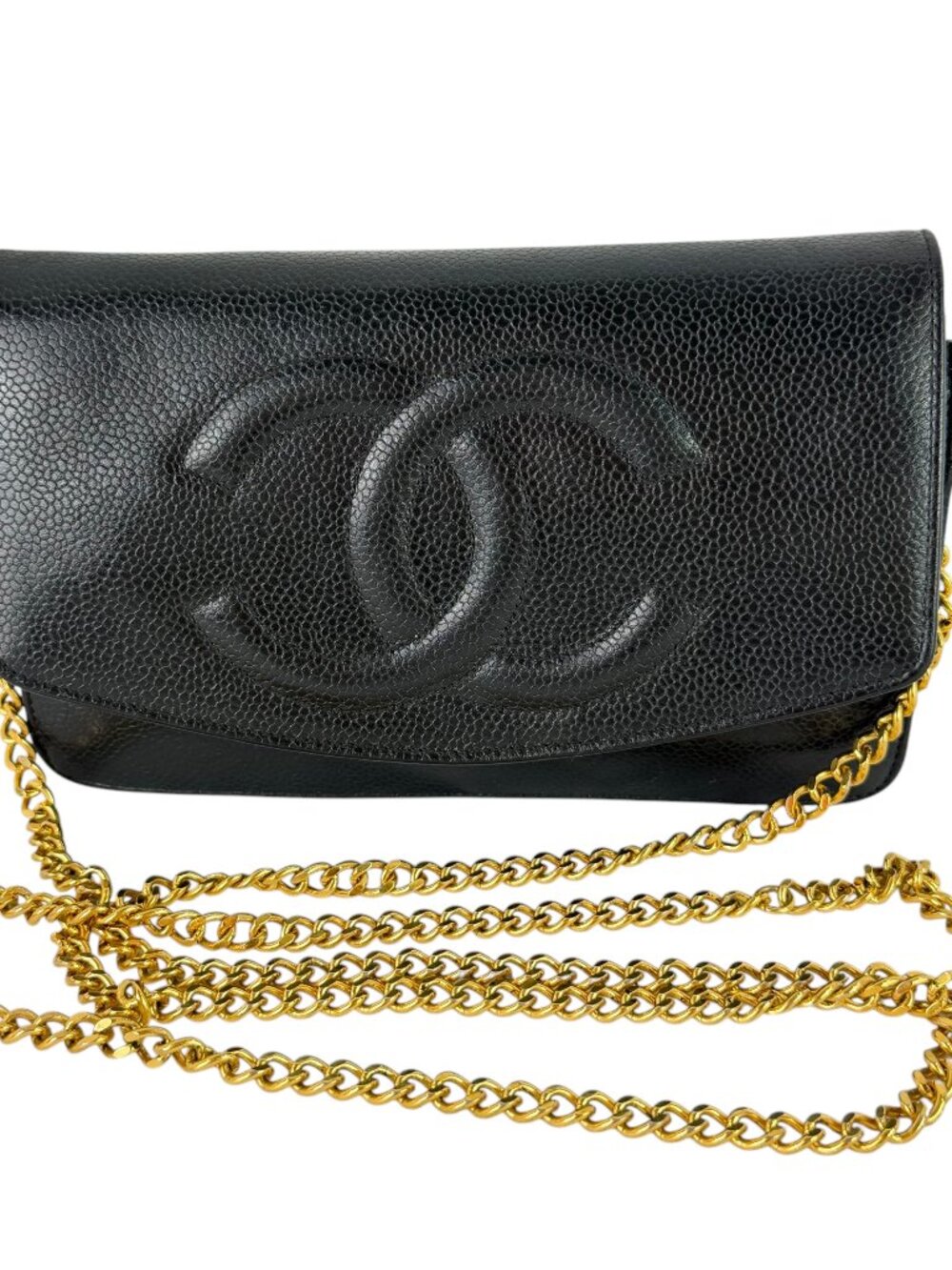 CHANEL Caviar Black Leather Timeless CC Wallet on Chain Bag Made in France